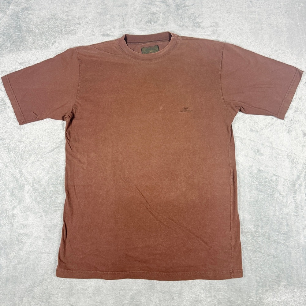Vintage Armani Jeans Mens Large T-Shirt Chocolate Brown Solid Logo Cotton